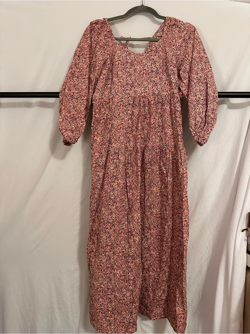 Universal Thread Floral Puff-Sleeve Maxi Dress in Rust and Pink